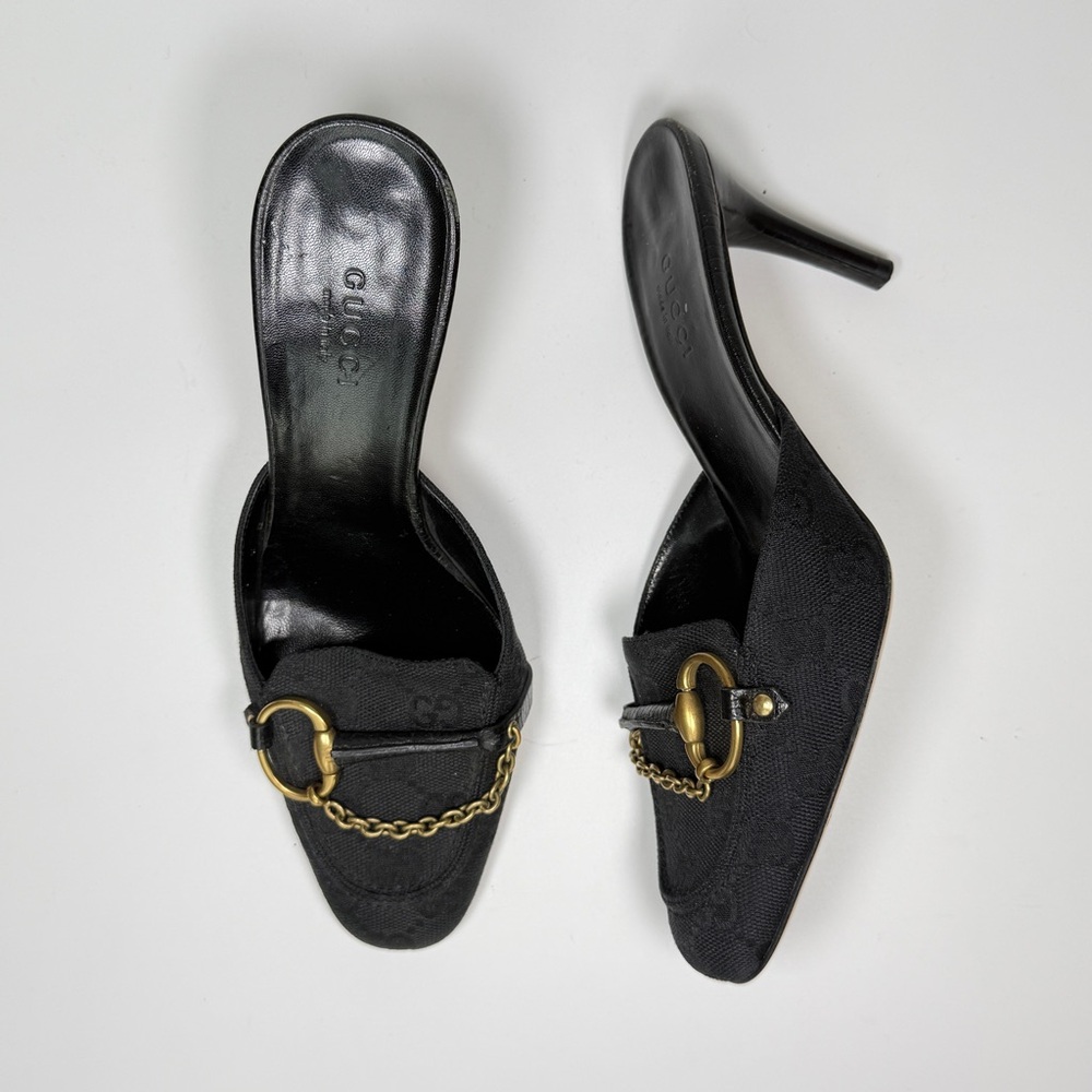 Vintage Gucci Monogram Horsebit Mule Heels in Black, Size 5b - Picture 2 of 7
